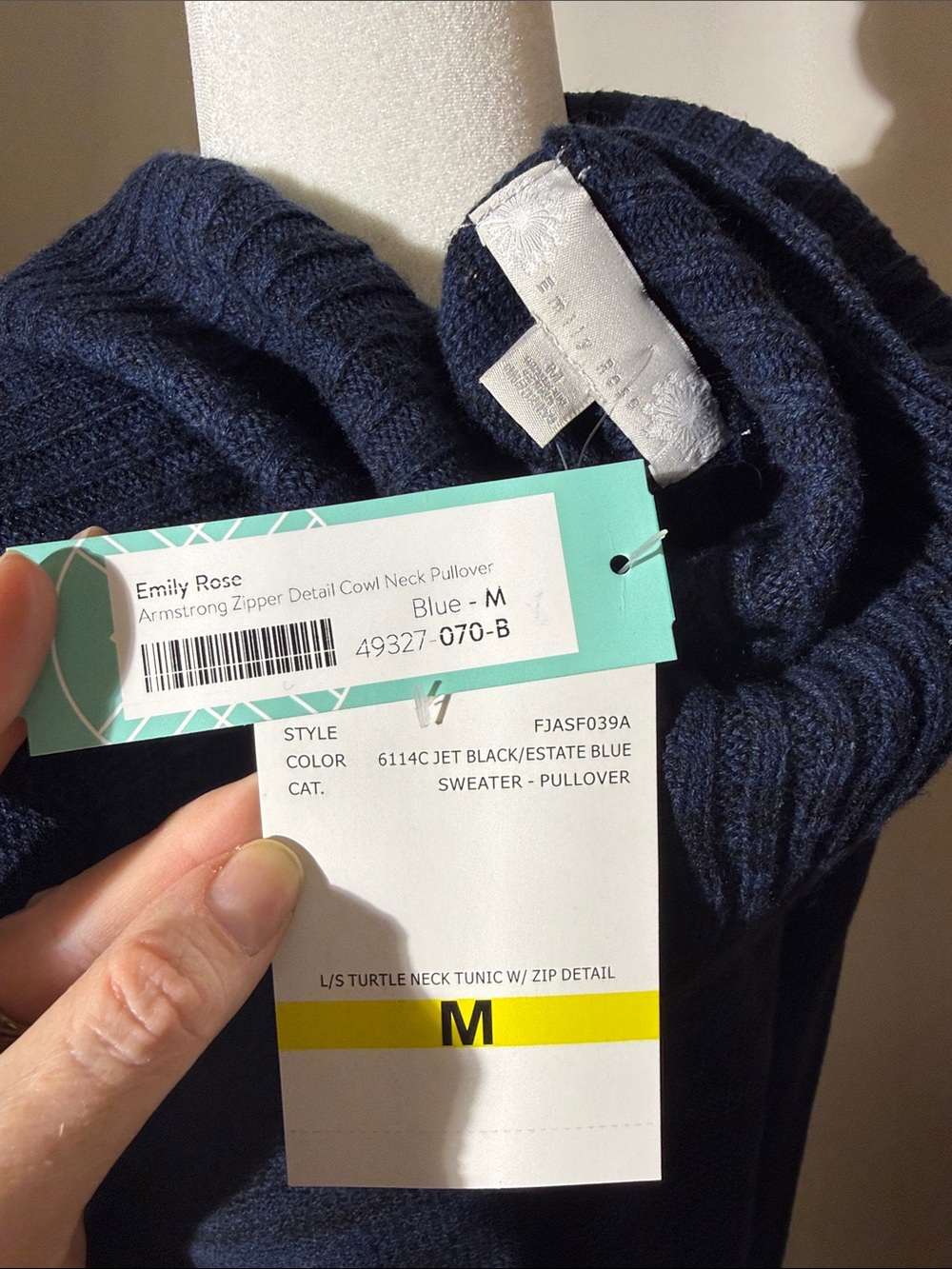 Emily Rose Navy Cowl-Neck Sweater with Side Zip - Picture 5 of 6